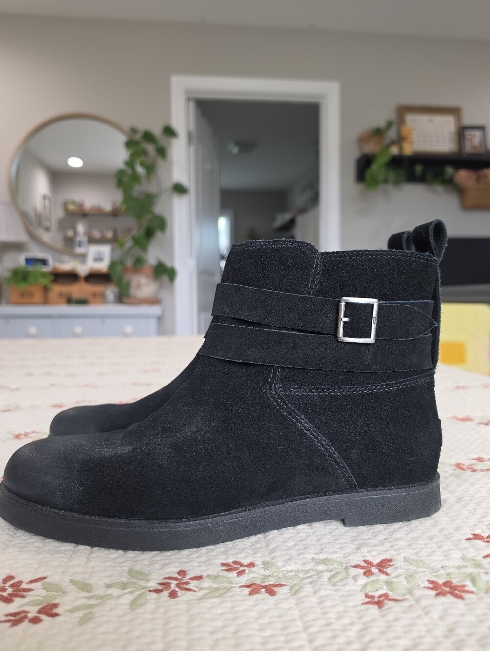 UGG Josefene Ankle Boots  Black Suede Decorative Strap and Buckle Sz 9
